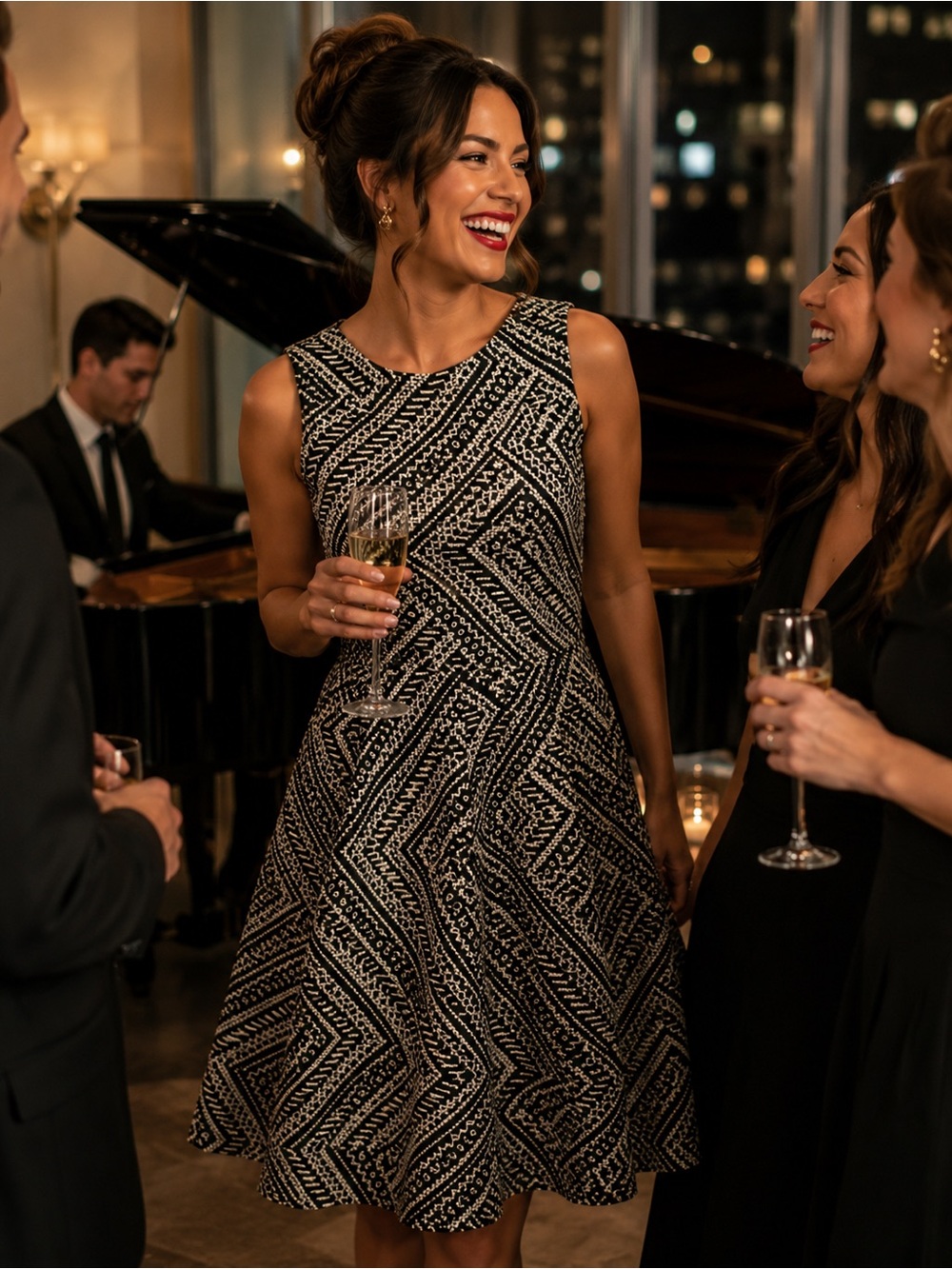 Tahari Fit & Flare Geometric Dress size 8 formal dinner classy Holiday Elegant